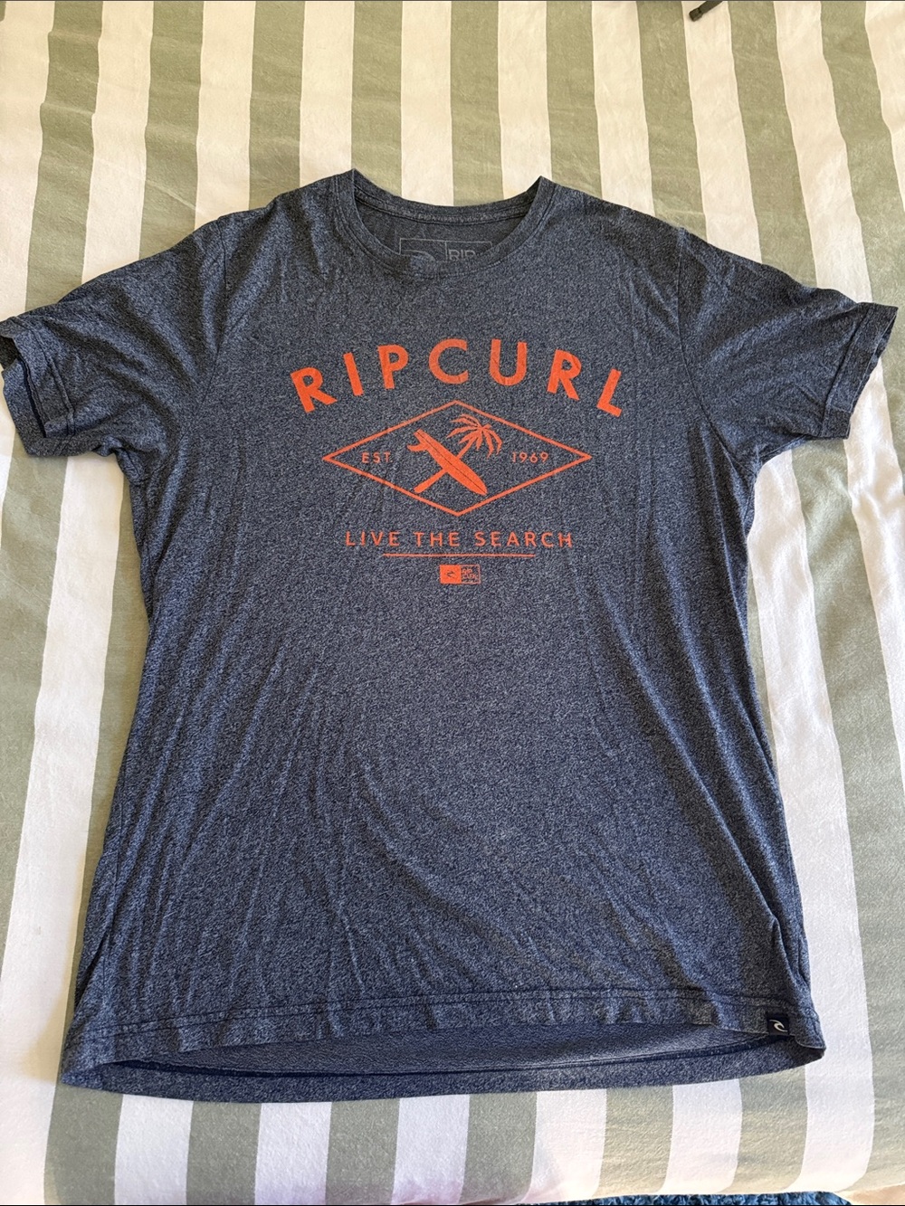 Rip Curl Navy Heather Short Sleeve Tee with Orange Logo